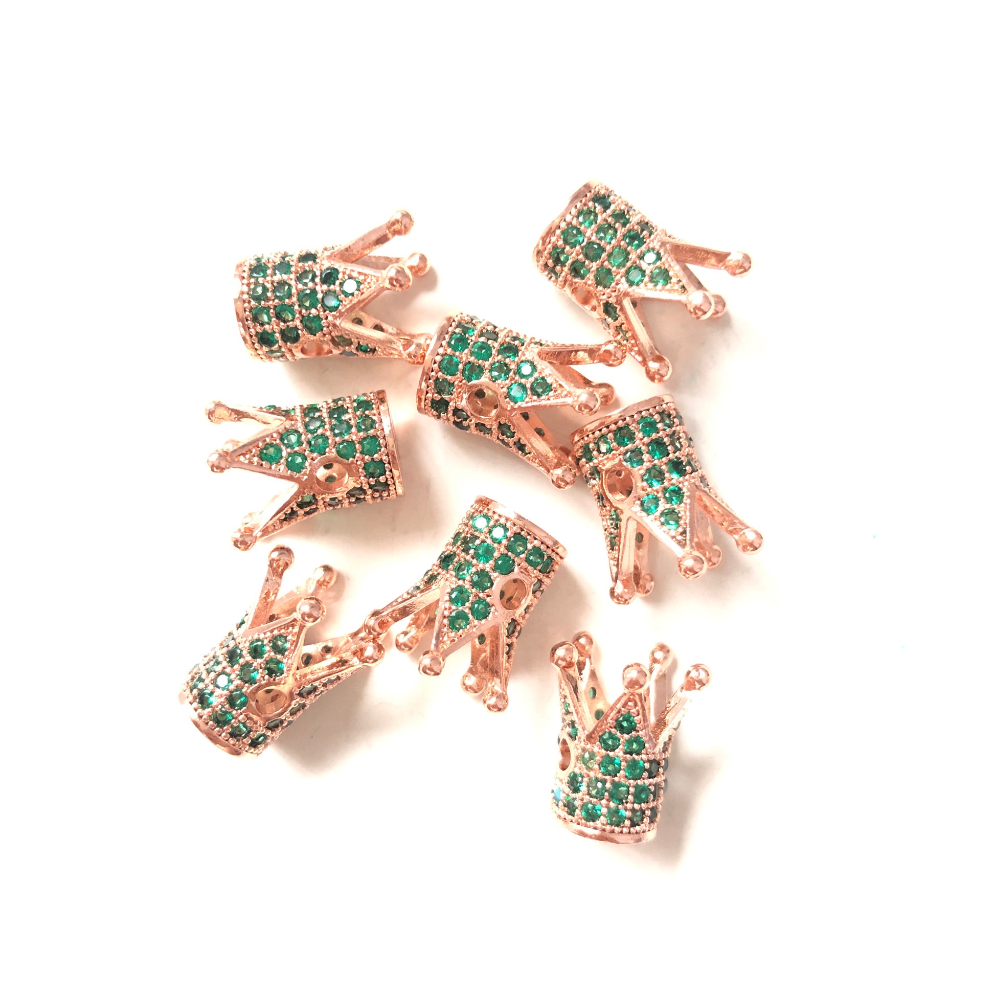 10pcs/lot Green CZ Paved Crown Spacers Rose Gold CZ Paved Spacers Colorful Zirconia Crown Beads Charms Beads Beyond