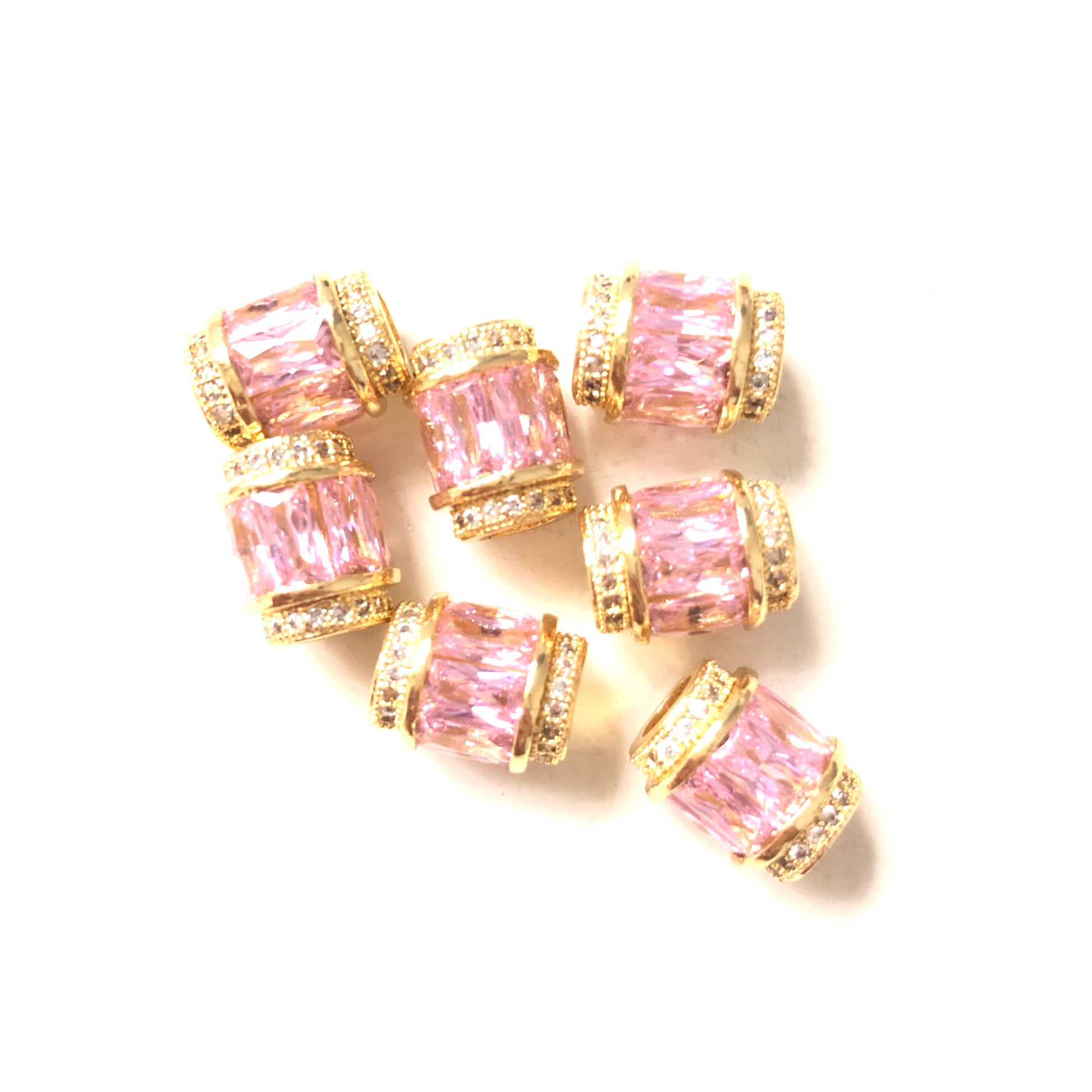 10pcs/lot 12*10mm Pink CZ Paved Big Hole Spacers Gold CZ Paved Spacers Big Hole Beads New Spacers Arrivals Charms Beads Beyond