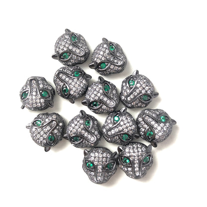 50pcs/lot Clear CZ Paved Panther Head Spacers Black Wholesale Charms Beads Beyond