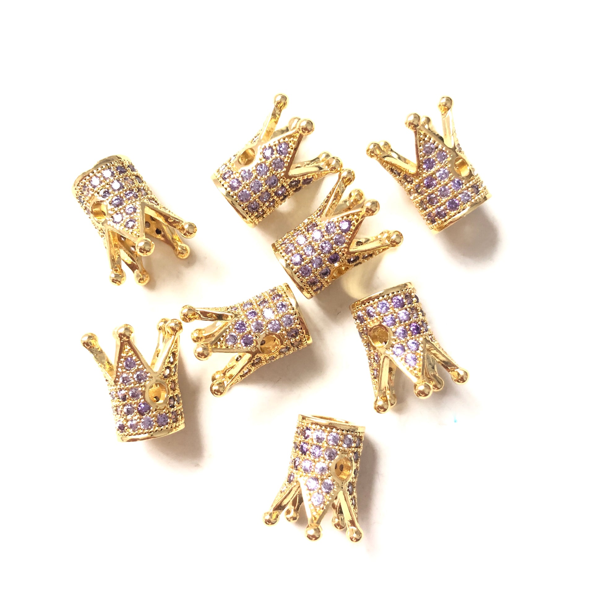 10pcs/lot Purple CZ Paved Crown Spacers Gold CZ Paved Spacers Colorful Zirconia Crown Beads Charms Beads Beyond