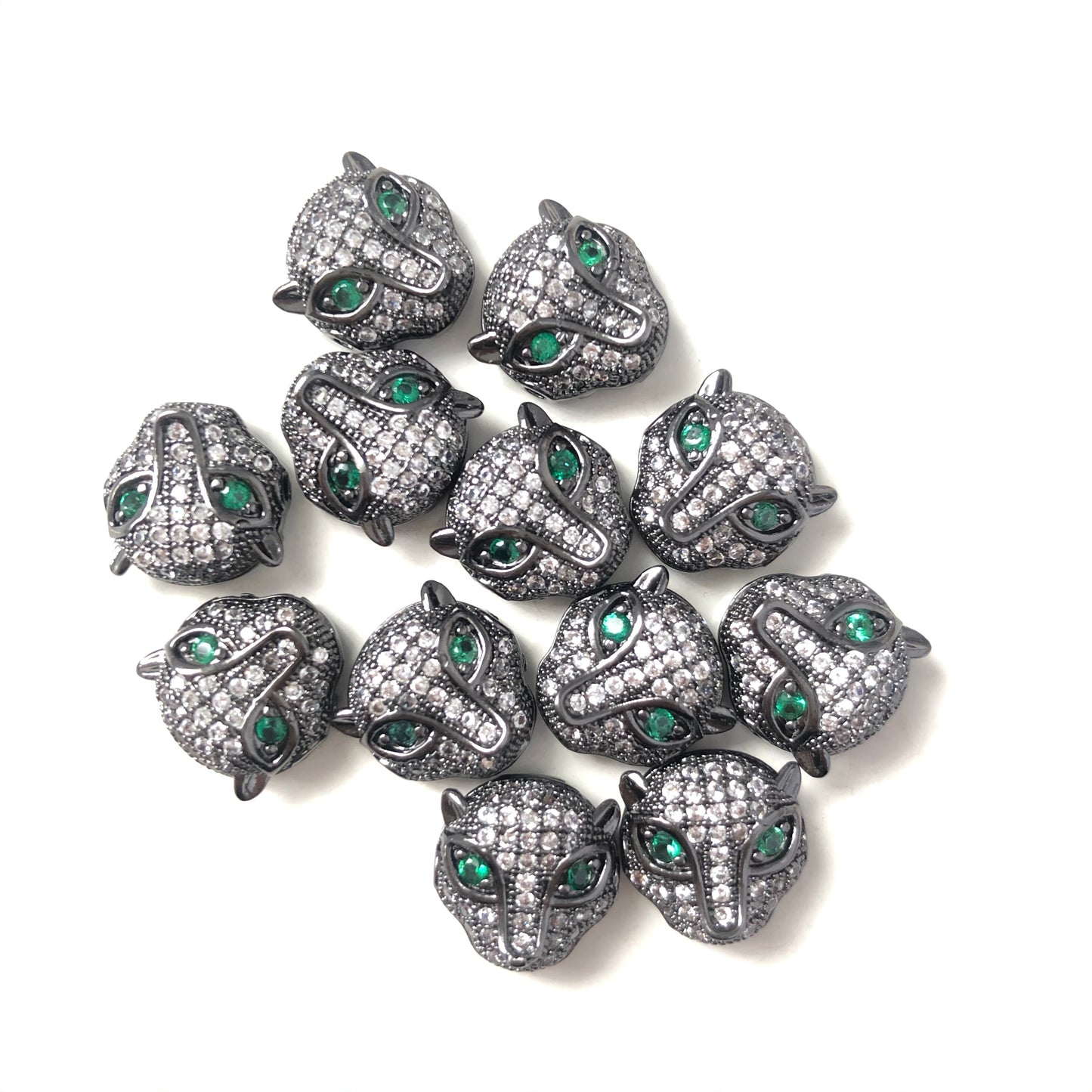 20pcs/lot Clear CZ Paved Panther Head Spacers Black CZ Paved Spacers Animal Spacers Charms Beads Beyond