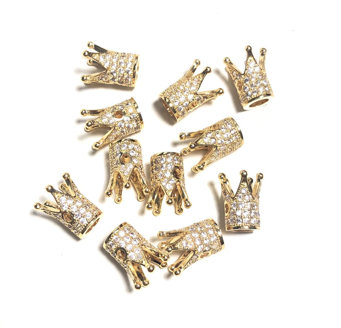 50pcs/lot 13*8mm Clear CZ Paved Crown Spacers Gold Wholesale Charms Beads Beyond