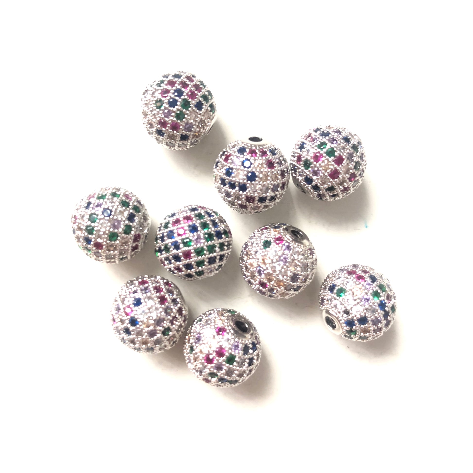 5/10/20pcs/lot 12mm Multicolor CZ Paved Ball Spacers Silver CZ Paved Spacers 12mm Beads Ball Beads Colorful Zirconia Charms Beads Beyond