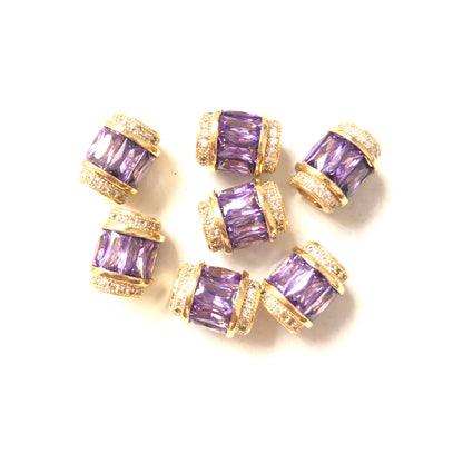10pcs/lot 12*10mm Purple CZ Paved Big Hole Spacers Gold CZ Paved Spacers Big Hole Beads New Spacers Arrivals Charms Beads Beyond