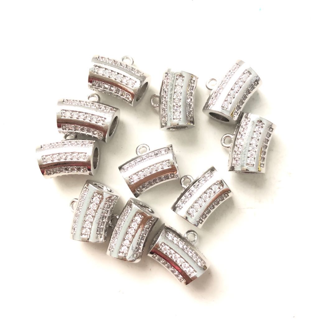 20pcs/lot 12.5*7.4mm CZ Paved Bail Spacers Silver CZ Paved Spacers Bail Beads Charms Beads Beyond