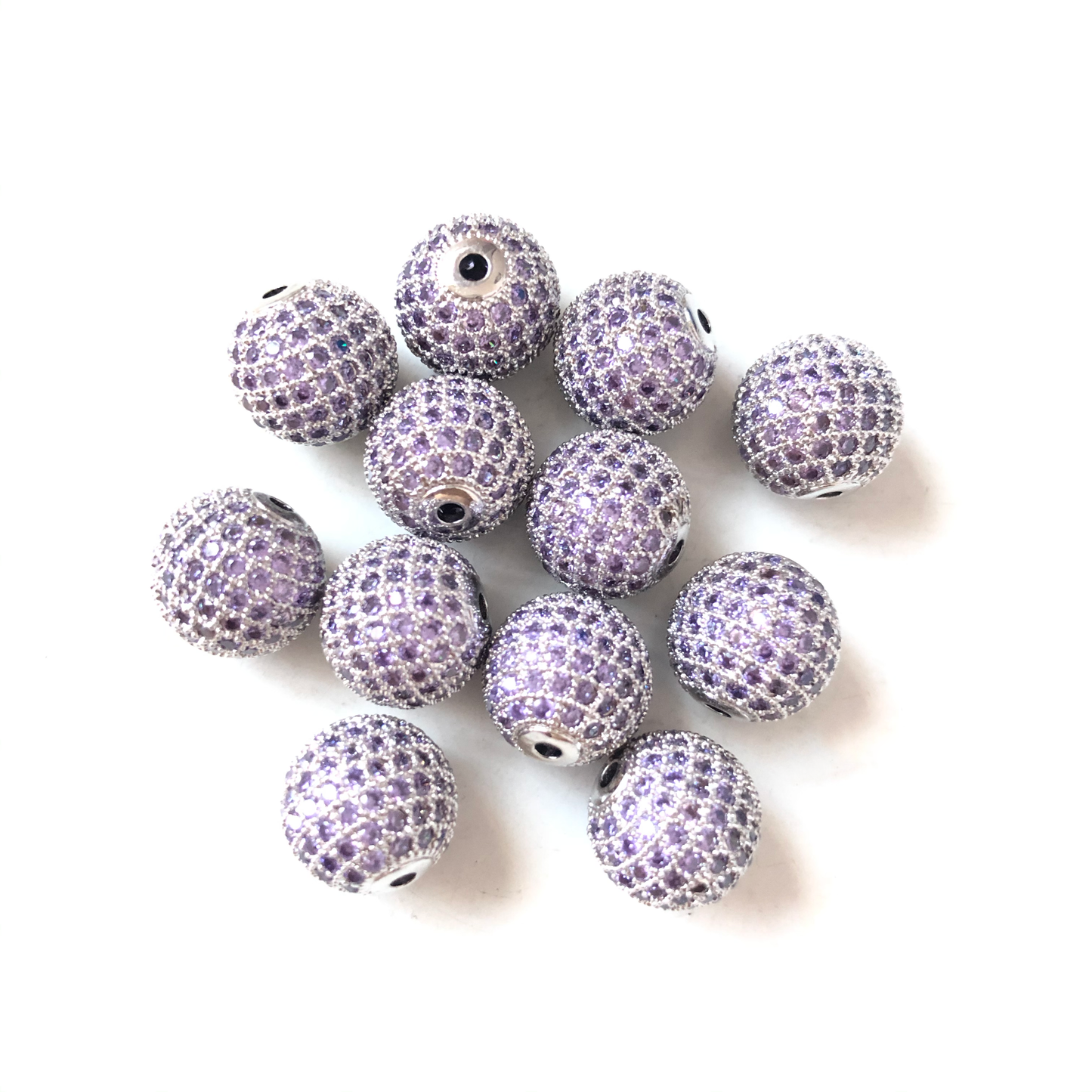 5/10/20pcs/lot 12mm Purple CZ Paved Ball Spacers 5pcs Silver CZ Paved Spacers 12mm Beads Ball Beads Colorful Zirconia Charms Beads Beyond
