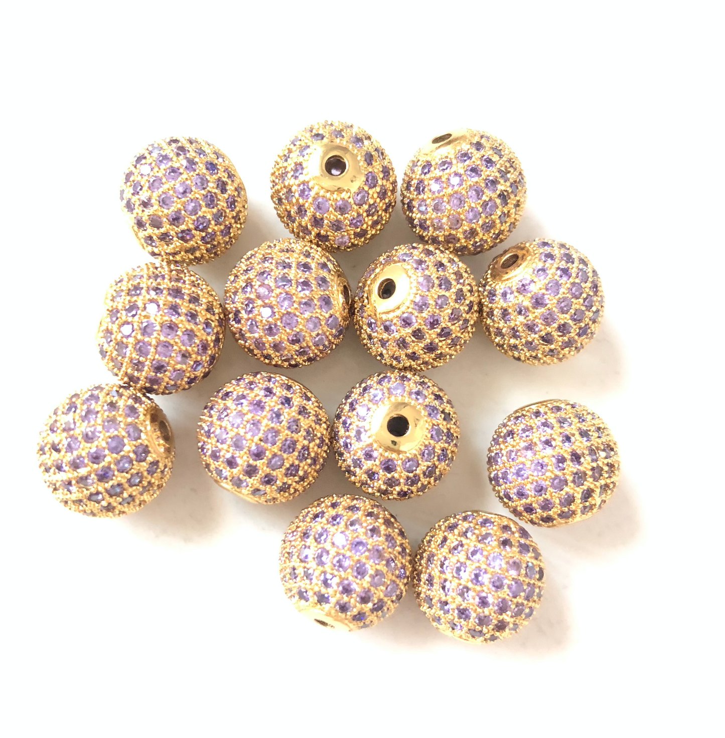5/10/20pcs/lot 12mm Purple CZ Paved Ball Spacers 5pcs Gold CZ Paved Spacers 12mm Beads Ball Beads Colorful Zirconia Charms Beads Beyond
