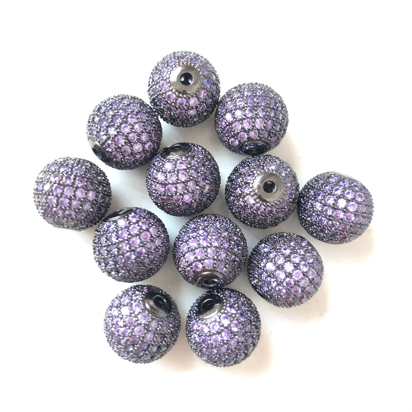 5/10/20pcs/lot 12mm Purple CZ Paved Ball Spacers 5pcs Black CZ Paved Spacers 12mm Beads Ball Beads Colorful Zirconia Charms Beads Beyond