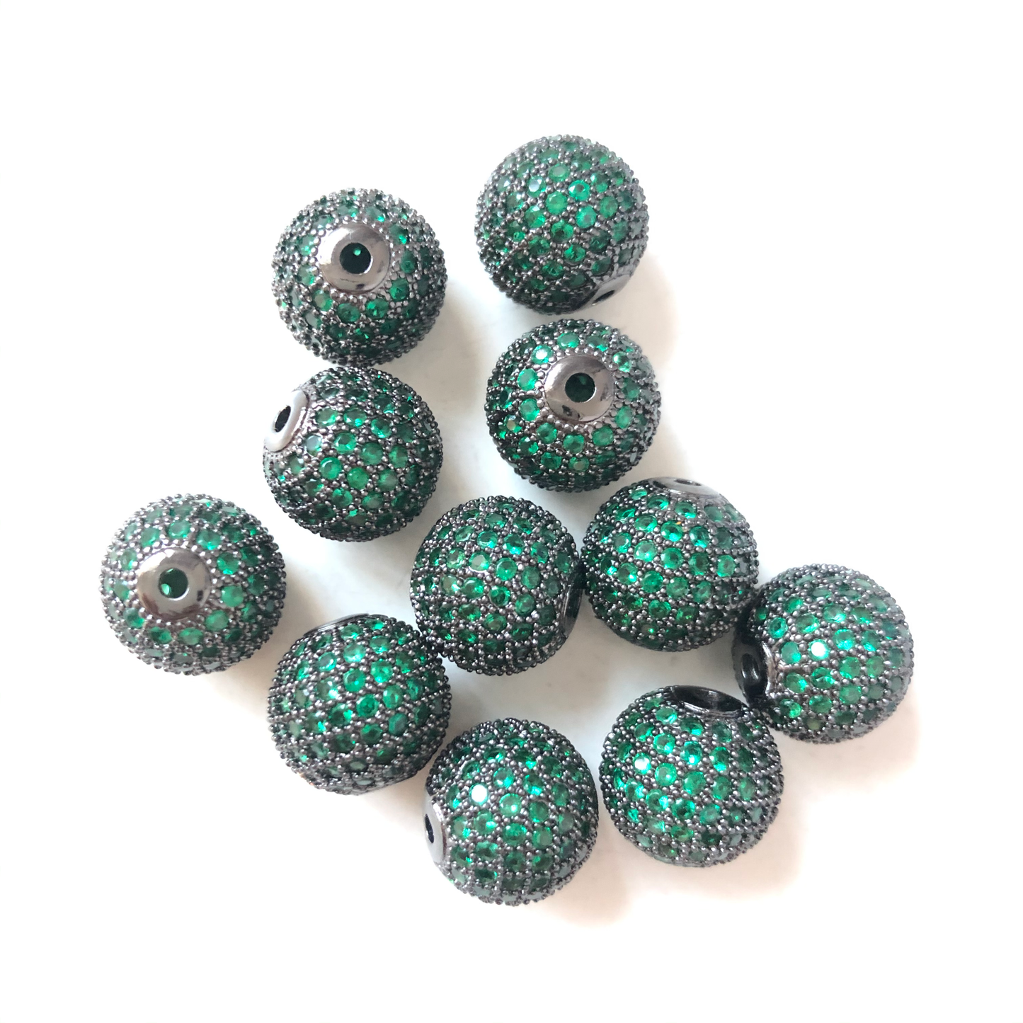 5/10/20pcs/lot 12mm Green CZ Paved Ball Spacers Black CZ Paved Spacers 12mm Beads Ball Beads Colorful Zirconia Charms Beads Beyond