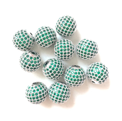 5/10/20pcs/lot 12mm Green CZ Paved Ball Spacers Silver CZ Paved Spacers 12mm Beads Ball Beads Colorful Zirconia Charms Beads Beyond