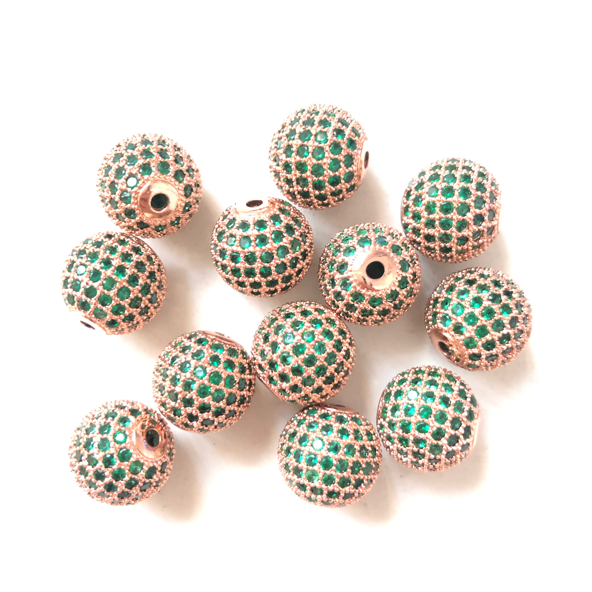 5/10/20pcs/lot 12mm Green CZ Paved Ball Spacers Rose Gold CZ Paved Spacers 12mm Beads Ball Beads Colorful Zirconia Charms Beads Beyond