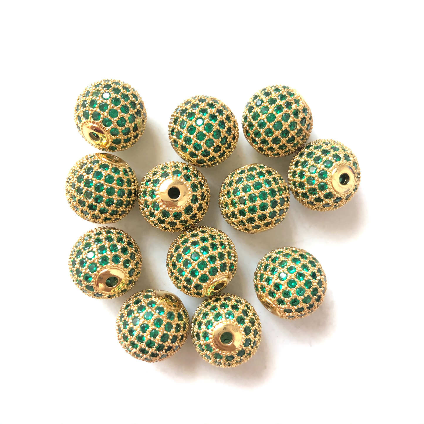 5/10/20pcs/lot 12mm Green CZ Paved Ball Spacers Gold CZ Paved Spacers 12mm Beads Ball Beads Colorful Zirconia Charms Beads Beyond