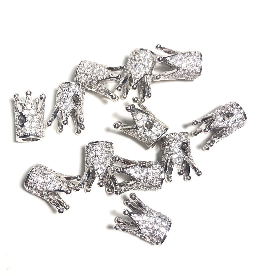 20pcs/lot 13*8mm Clear CZ Paved Crown Spacers Silver CZ Paved Spacers Crown Beads Charms Beads Beyond