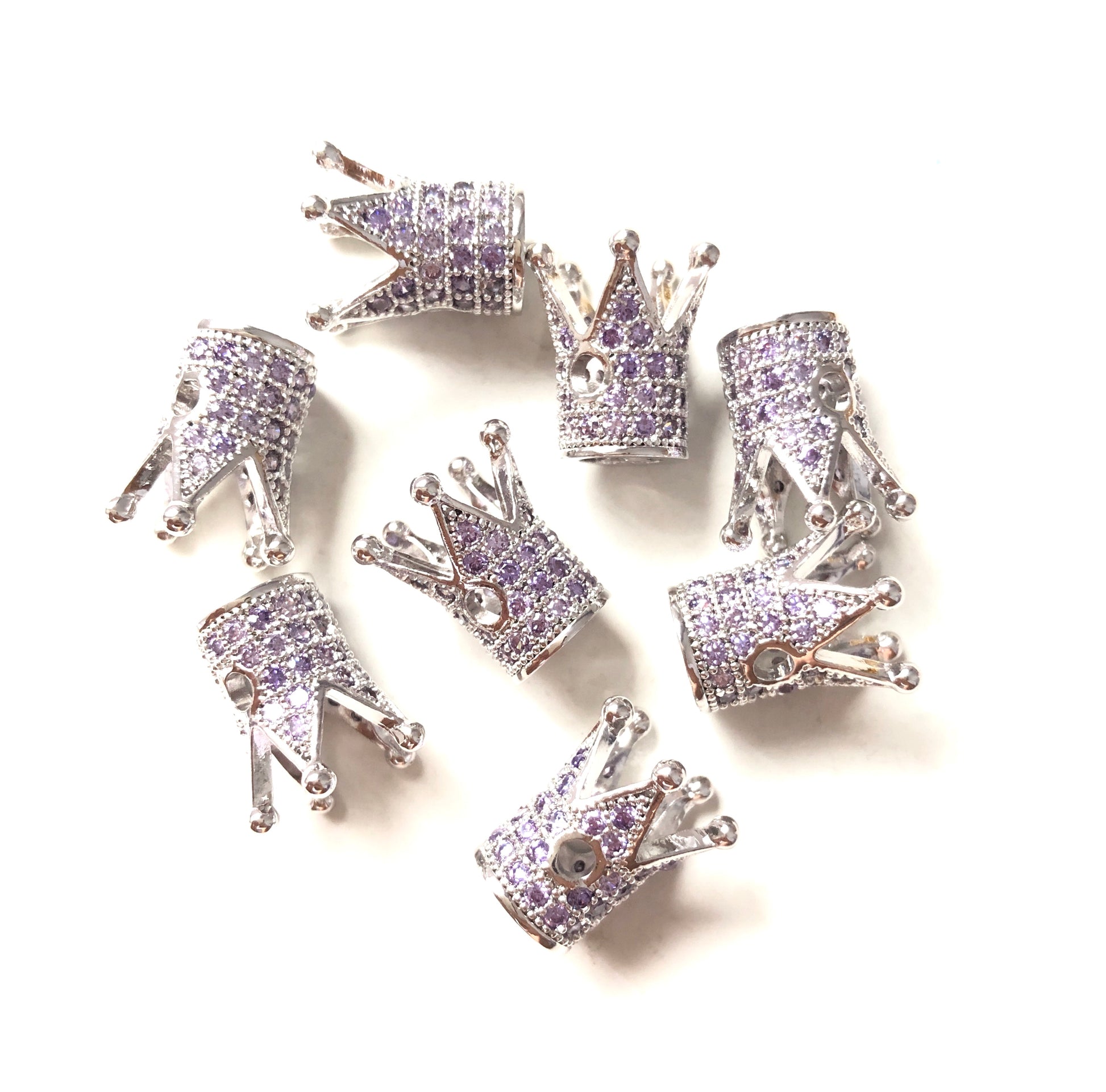 10pcs/lot Purple CZ Paved Crown Spacers Silver CZ Paved Spacers Colorful Zirconia Crown Beads Charms Beads Beyond