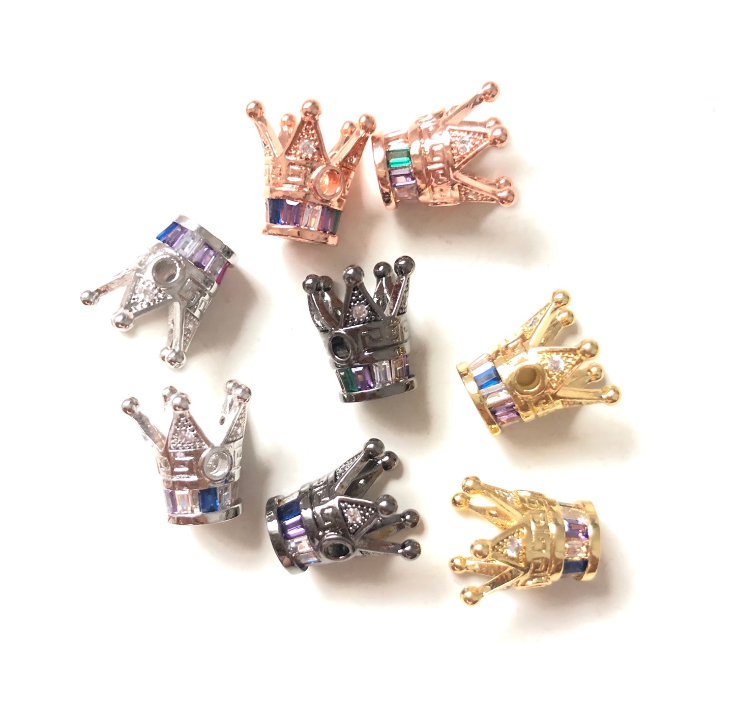 10pcs/lot 12*8mm Multicolor CZ Paved Crown Spacers Mix CZ Paved Spacers Colorful Zirconia Crown Beads Charms Beads Beyond