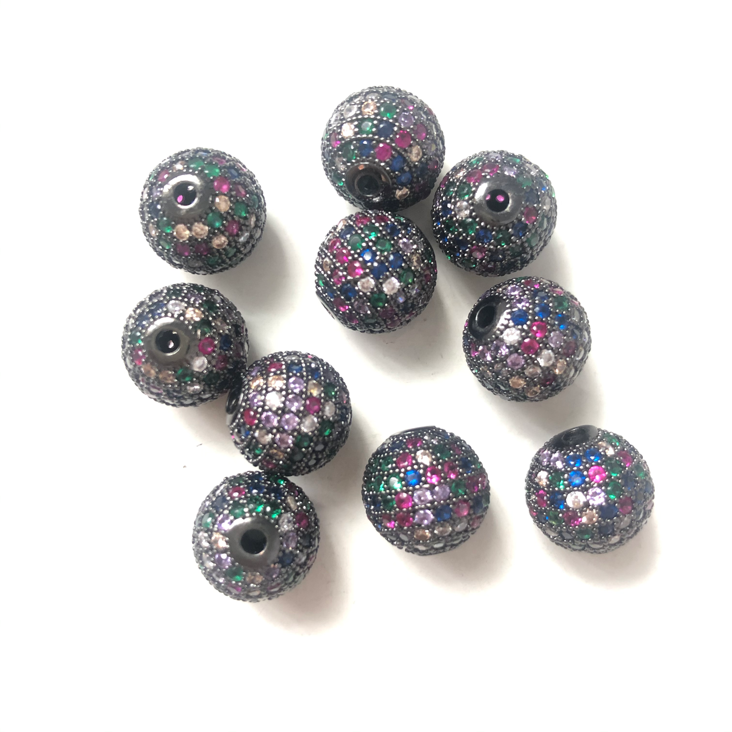 5/10/20pcs/lot 12mm Multicolor CZ Paved Ball Spacers Black CZ Paved Spacers 12mm Beads Ball Beads Colorful Zirconia Charms Beads Beyond