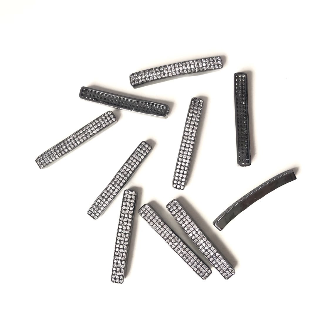 50pcs/lot 34.4*5mm Clear CZ Paved Flat Tube Spacers Black Wholesale Charms Beads Beyond