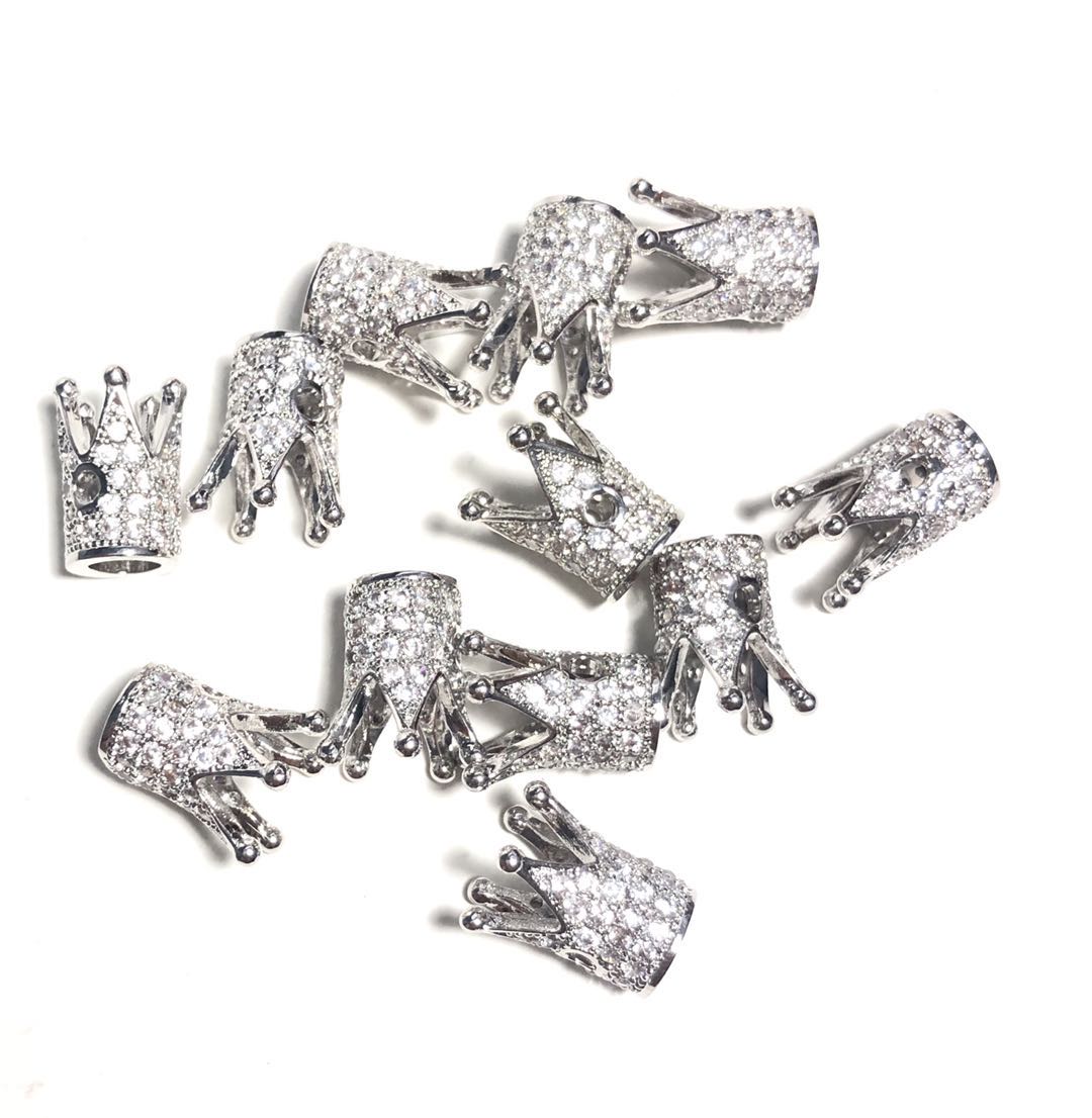 50pcs/lot 13*8mm Clear CZ Paved Crown Spacers Silver Wholesale Charms Beads Beyond