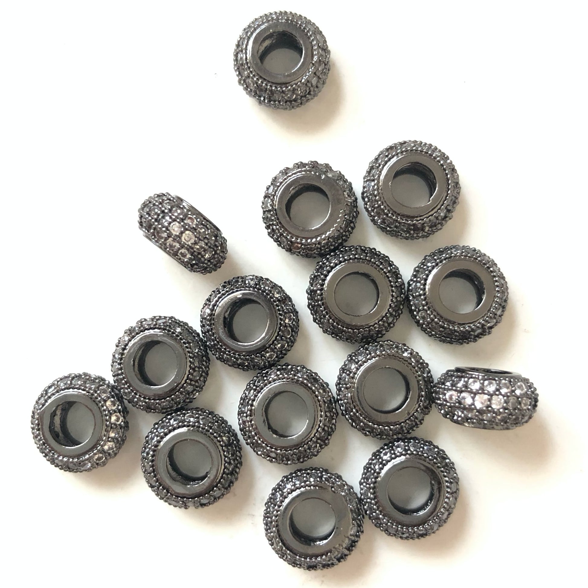 20pcs/lot 8.6*4.9mm Clear CZ Paved Wheel Rondelle Spacers Black CZ Paved Spacers Rondelle Beads Charms Beads Beyond
