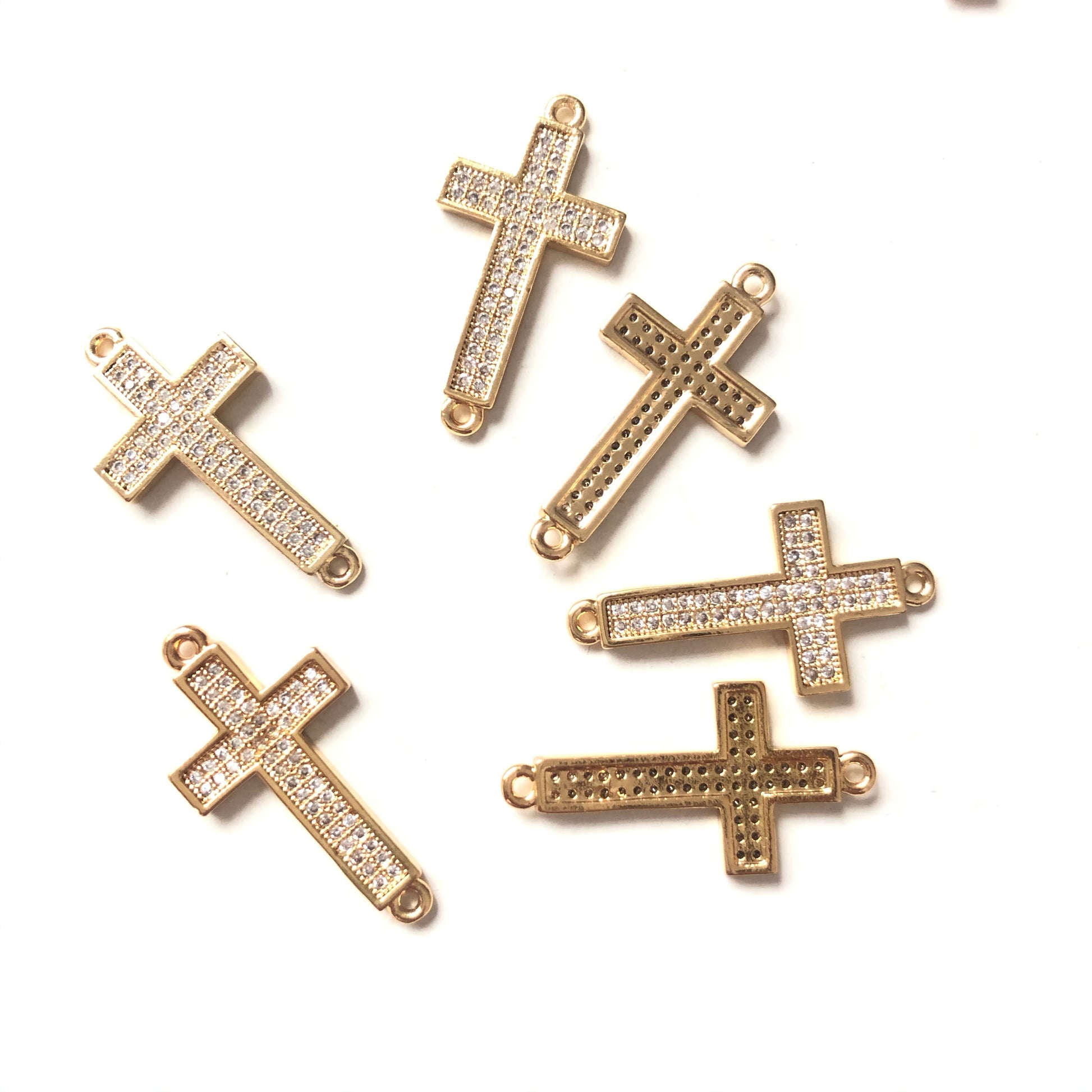 50pcs/lot 25 *13mm Clear CZ Paved Cross Connectors Gold Wholesale Charms Beads Beyond