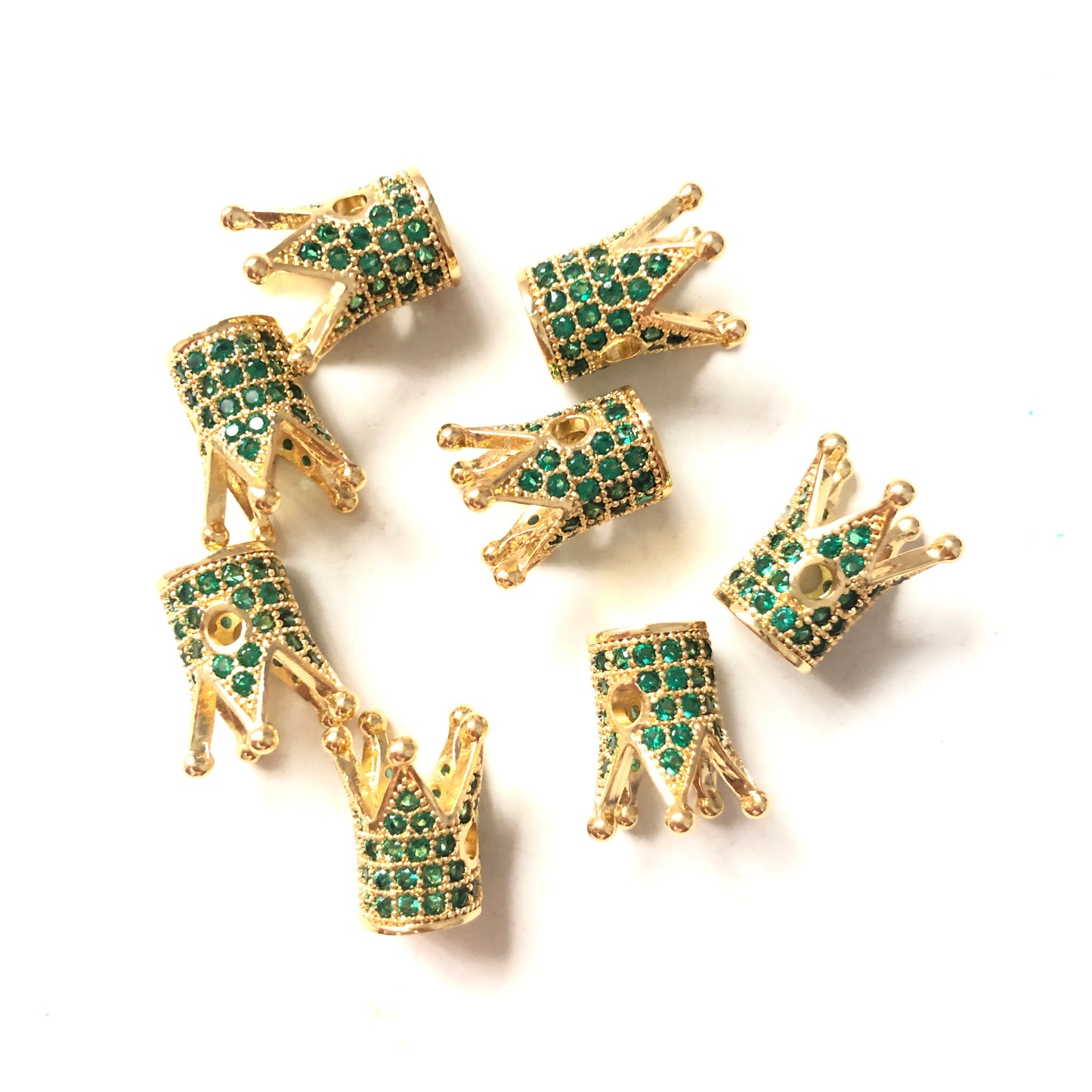 10pcs/lot Green CZ Paved Crown Spacers Gold CZ Paved Spacers Colorful Zirconia Crown Beads Charms Beads Beyond