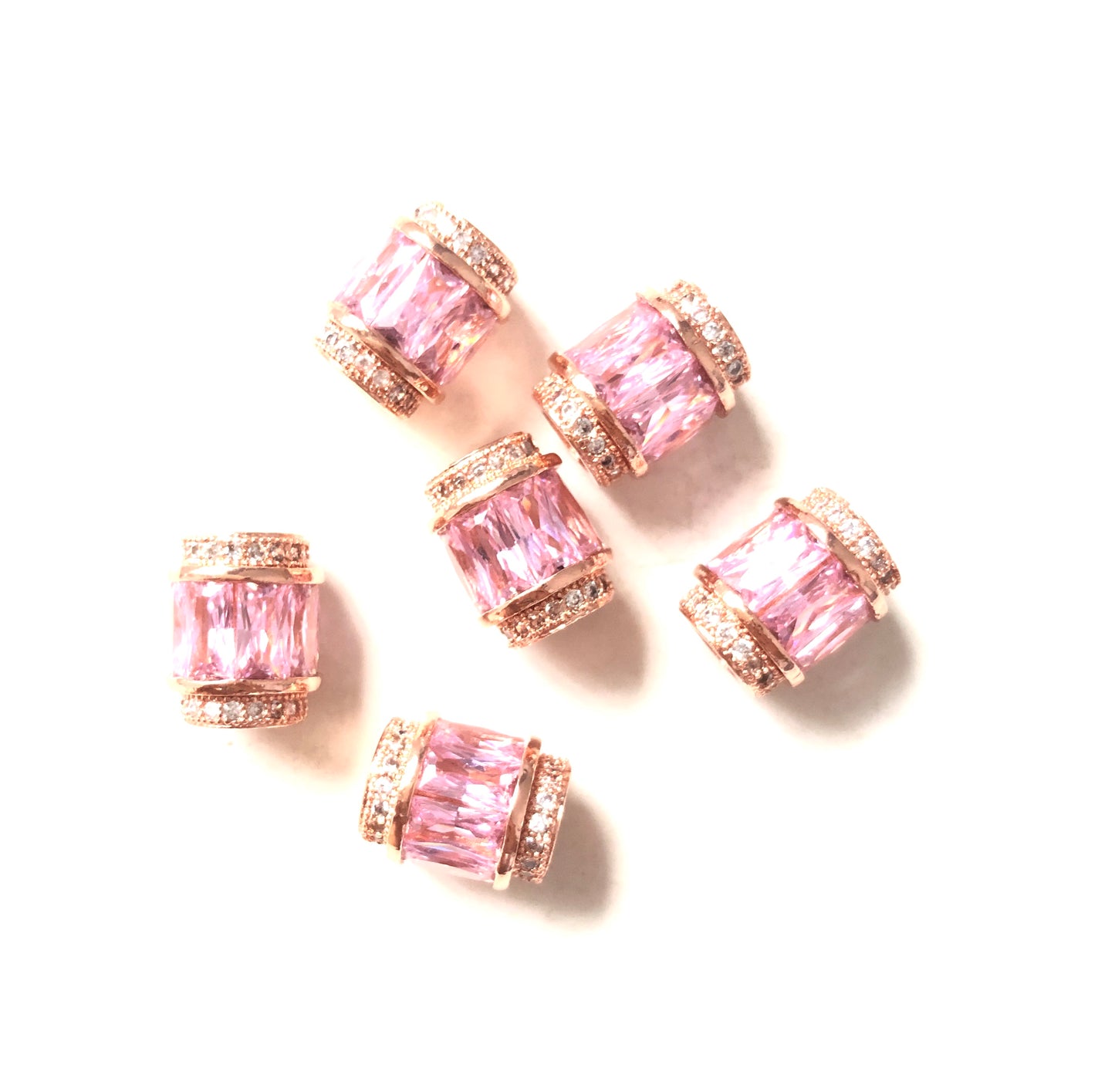 10pcs/lot 12*10mm Pink CZ Paved Big Hole Spacers Rose Gold CZ Paved Spacers Big Hole Beads New Spacers Arrivals Charms Beads Beyond