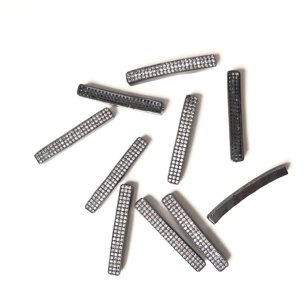 20pcs/lot 34.4*5mm Clear CZ Paved Flat Tube Bar Spacers Black CZ Paved Spacers Tube Bar Centerpieces Charms Beads Beyond