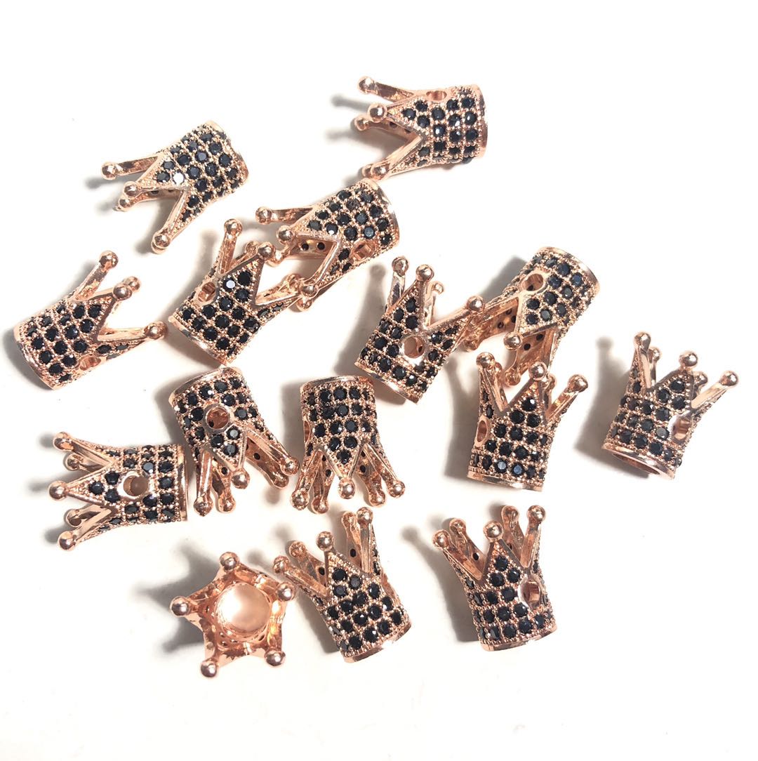 20pcs/lot 13*8mm Black CZ Paved Crown Spacers Rose Gold CZ Paved Spacers Crown Beads Charms Beads Beyond