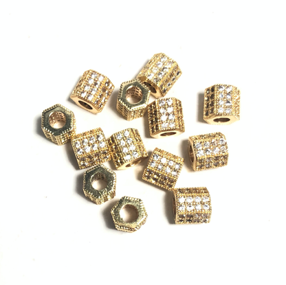 50pcs/lot 8*7mm Clear CZ Paved Hexagon Spacers Gold Wholesale Charms Beads Beyond