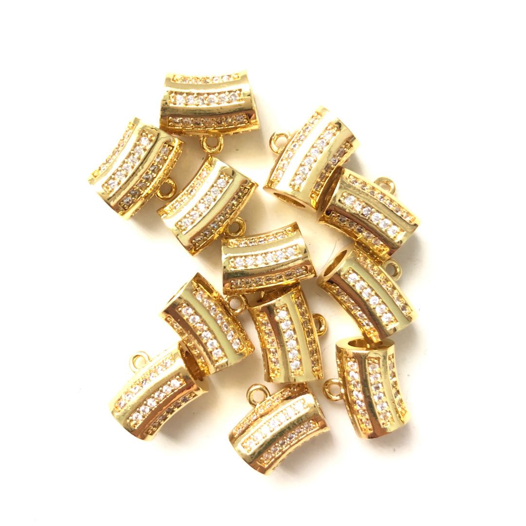 20pcs/lot 12.5*7.4mm CZ Paved Bail Spacers Gold CZ Paved Spacers Bail Beads Charms Beads Beyond