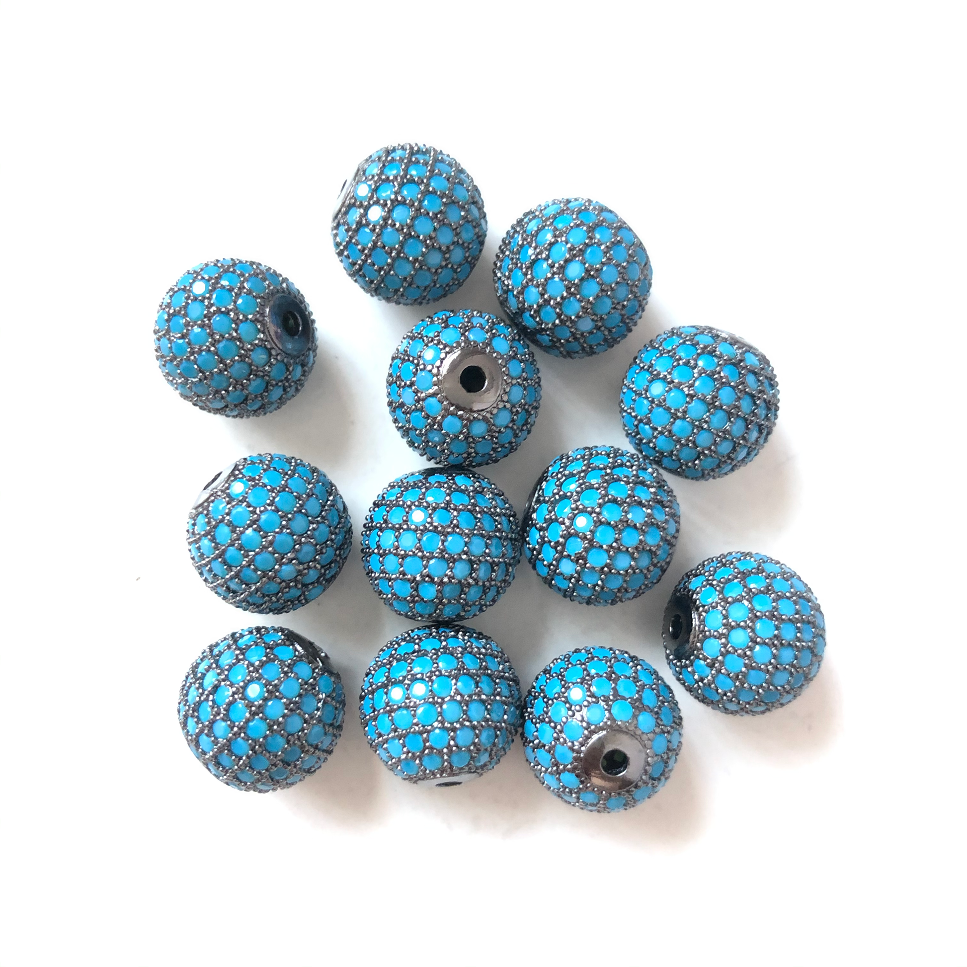 5/10/20pcs/lot 12mm Turquoise CZ Paved Ball Spacers Black CZ Paved Spacers 12mm Beads Ball Beads Colorful Zirconia Charms Beads Beyond