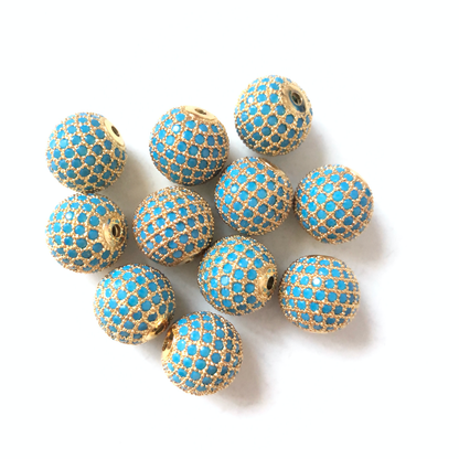 5/10/20pcs/lot 12mm Turquoise CZ Paved Ball Spacers Gold CZ Paved Spacers 12mm Beads Ball Beads Colorful Zirconia Charms Beads Beyond