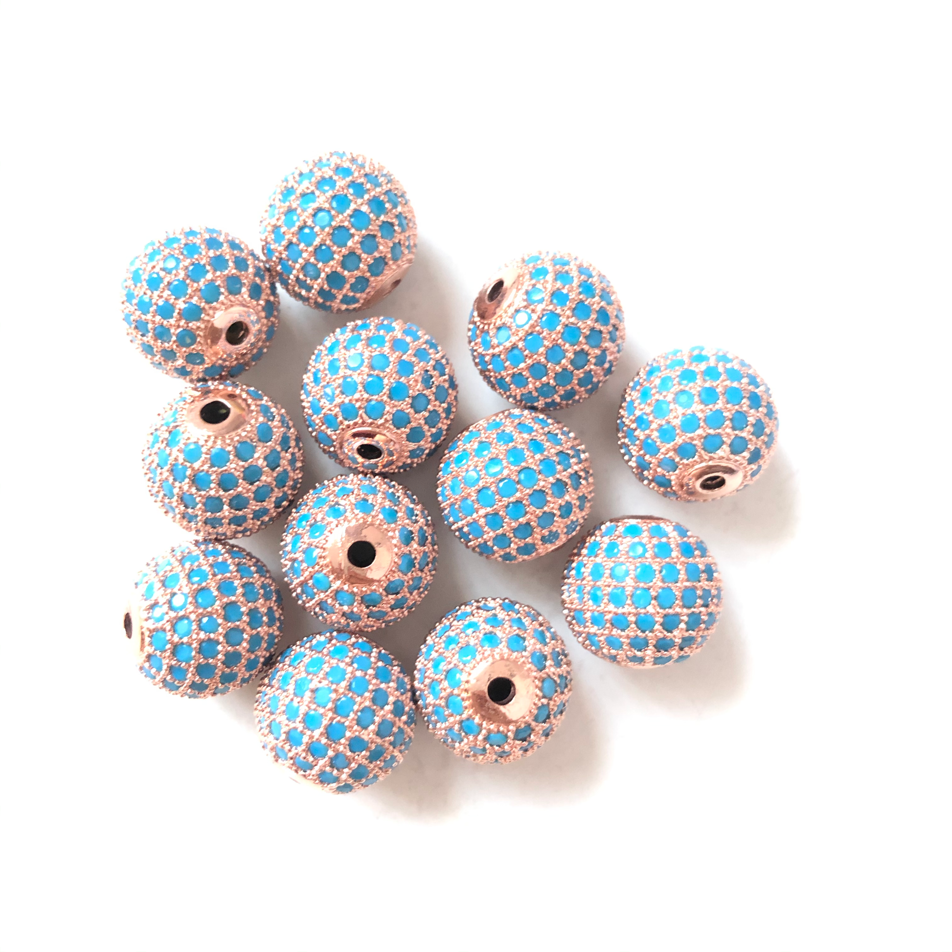 5/10/20pcs/lot 12mm Turquoise CZ Paved Ball Spacers Rose Gold CZ Paved Spacers 12mm Beads Ball Beads Colorful Zirconia Charms Beads Beyond