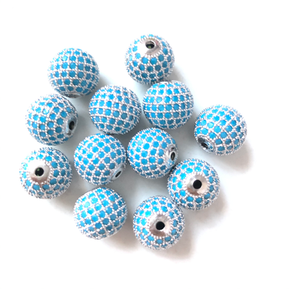 5/10/20pcs/lot 12mm Turquoise CZ Paved Ball Spacers Silver CZ Paved Spacers 12mm Beads Ball Beads Colorful Zirconia Charms Beads Beyond