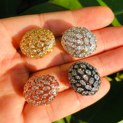 5-10pcs/lot 19*16mm Small Size Hollow Flat Oval CZ Egg Beads Spacers CZ Paved Spacers Egg Beads Charms Beads Beyond