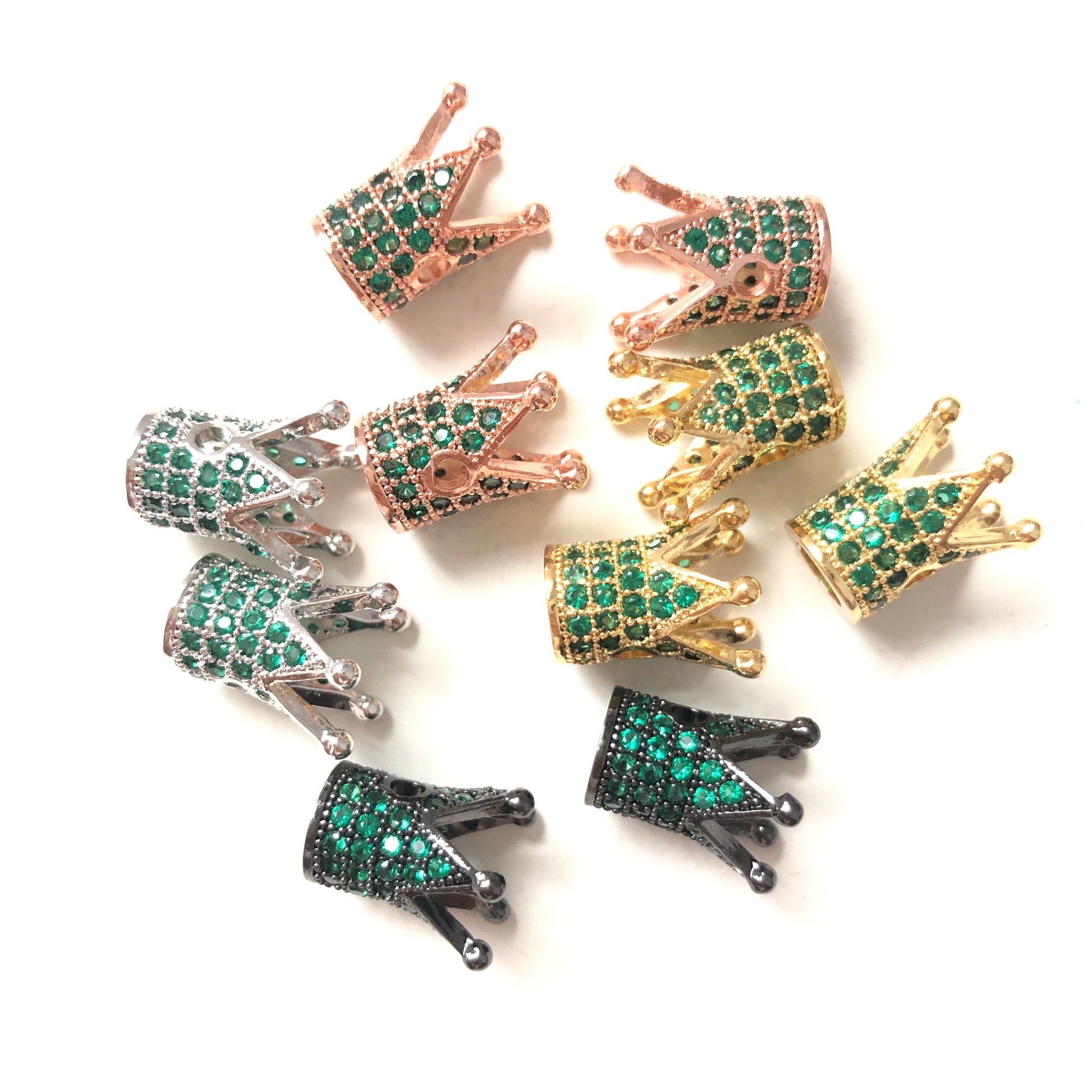 10pcs/lot Green CZ Paved Crown Spacers Mix Colors CZ Paved Spacers Colorful Zirconia Crown Beads Charms Beads Beyond