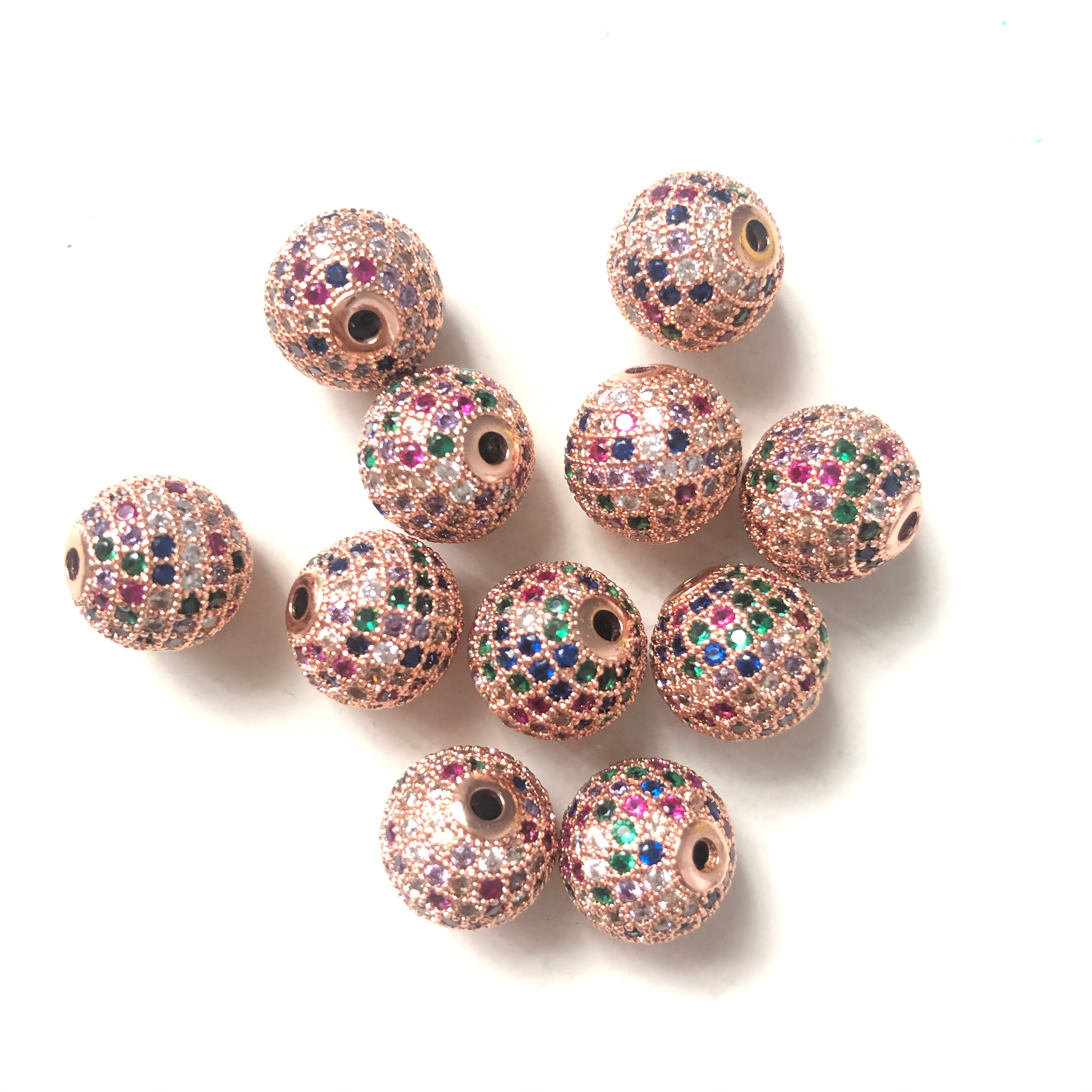 5/10/20pcs/lot 12mm Multicolor CZ Paved Ball Spacers Rose Gold CZ Paved Spacers 12mm Beads Ball Beads Colorful Zirconia Charms Beads Beyond