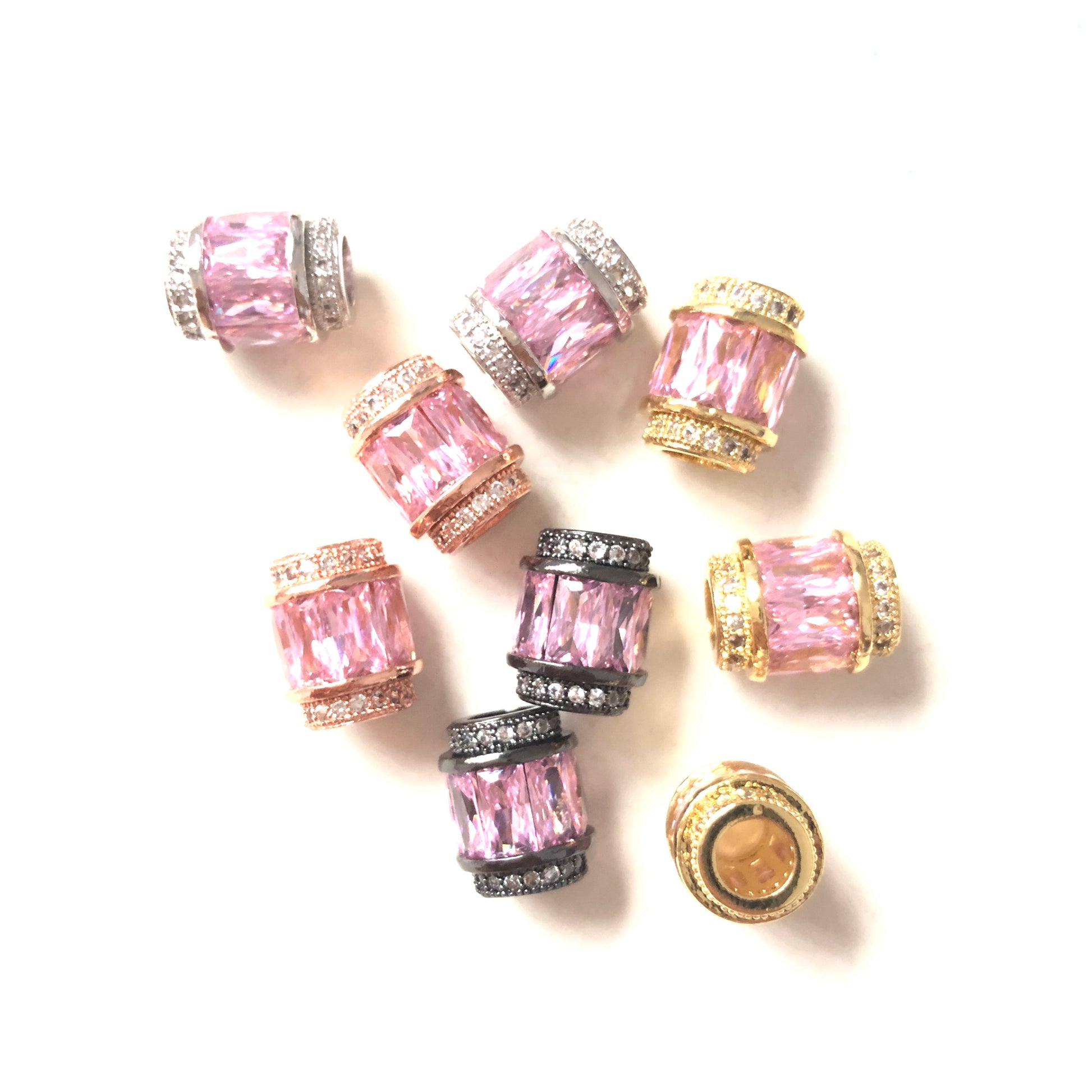 10pcs/lot 12*10mm Pink CZ Paved Big Hole Spacers Mix Color CZ Paved Spacers Big Hole Beads New Spacers Arrivals Charms Beads Beyond