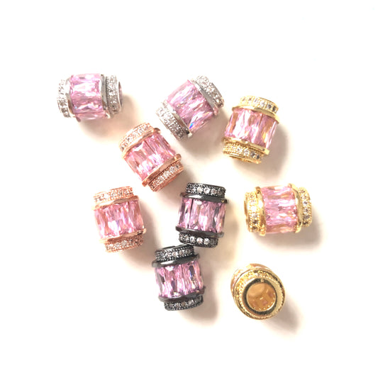 10pcs/lot 12*10mm Pink CZ Paved Big Hole Spacers Mix Color CZ Paved Spacers Big Hole Beads New Spacers Arrivals Charms Beads Beyond