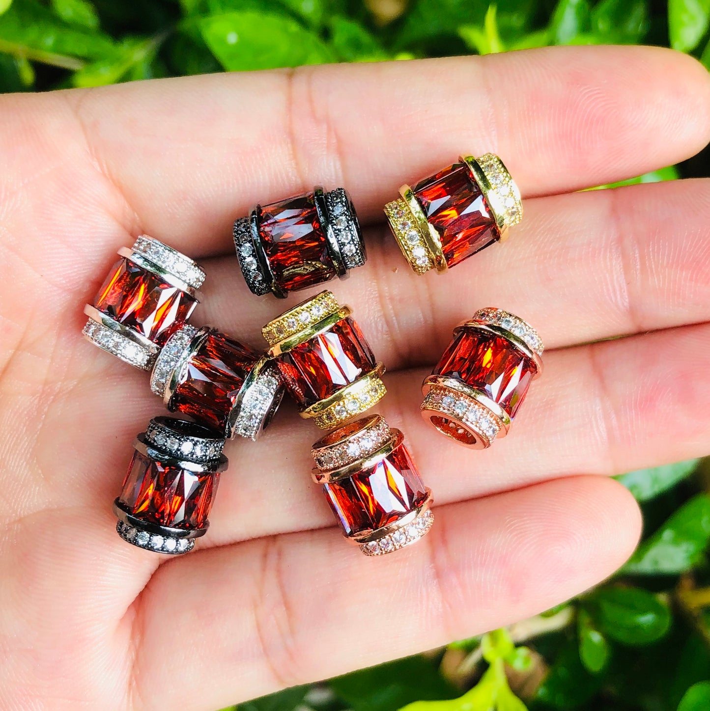10pcs/lot 12*10mm Red CZ Paved Big Hole Spacers CZ Paved Spacers Big Hole Beads New Spacers Arrivals Charms Beads Beyond
