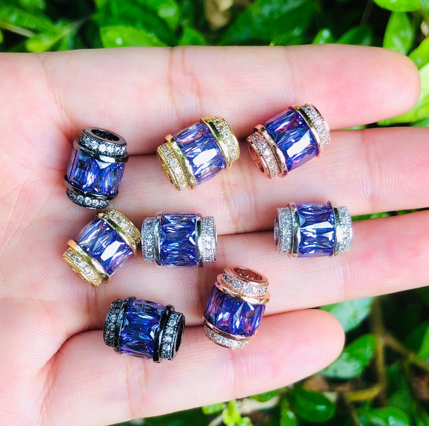 10pcs/lot 12*10mm Purple CZ Paved Big Hole Spacers CZ Paved Spacers Big Hole Beads New Spacers Arrivals Charms Beads Beyond