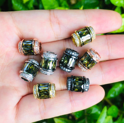 10pcs/lot 12*10mm Green CZ Paved Big Hole Spacers CZ Paved Spacers Big Hole Beads New Spacers Arrivals Charms Beads Beyond