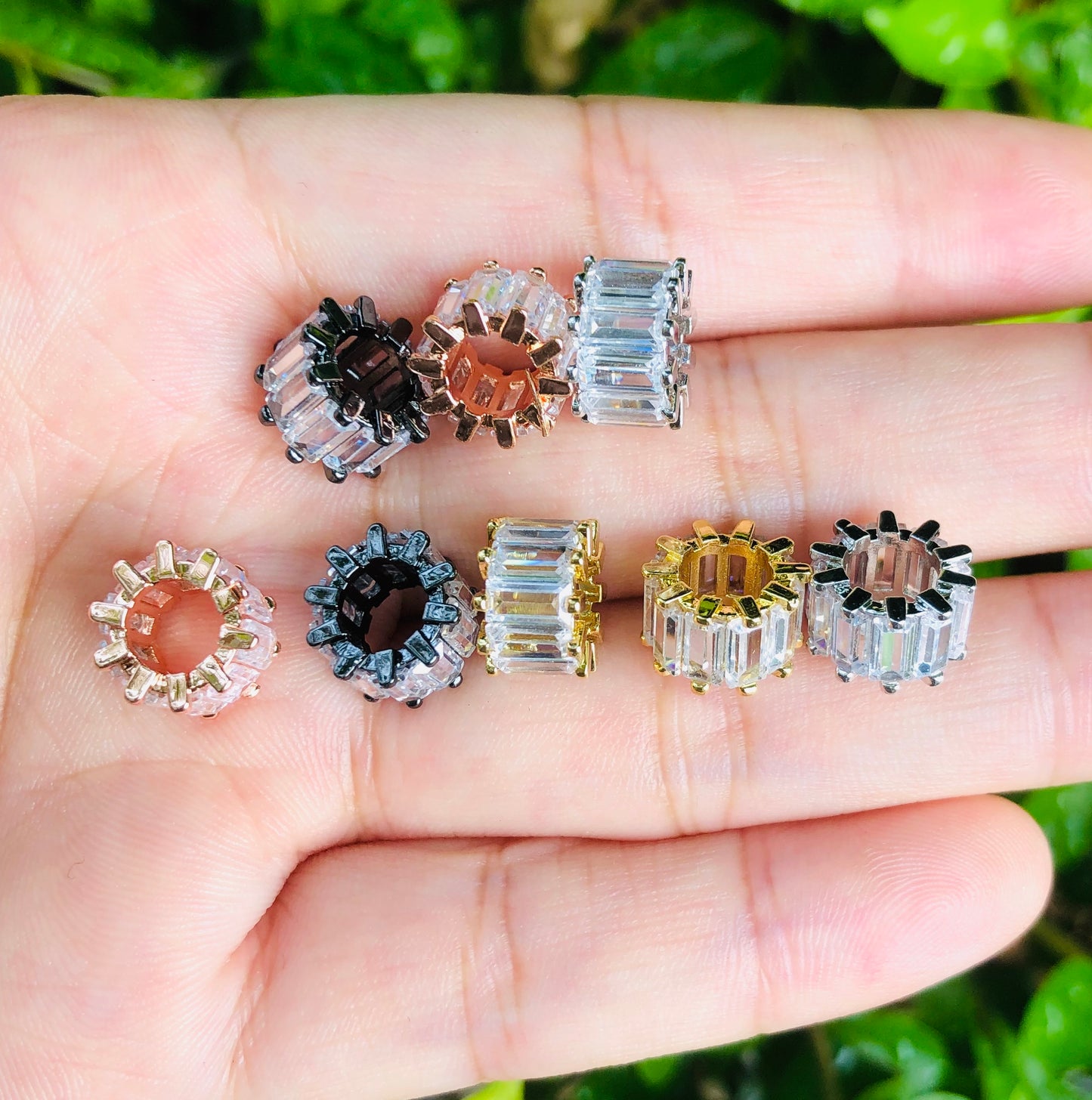 10pcs/lot 9.5*6.4mm Clear CZ Paved Big Hole Spacers CZ Paved Spacers Big Hole Beads New Spacers Arrivals Charms Beads Beyond