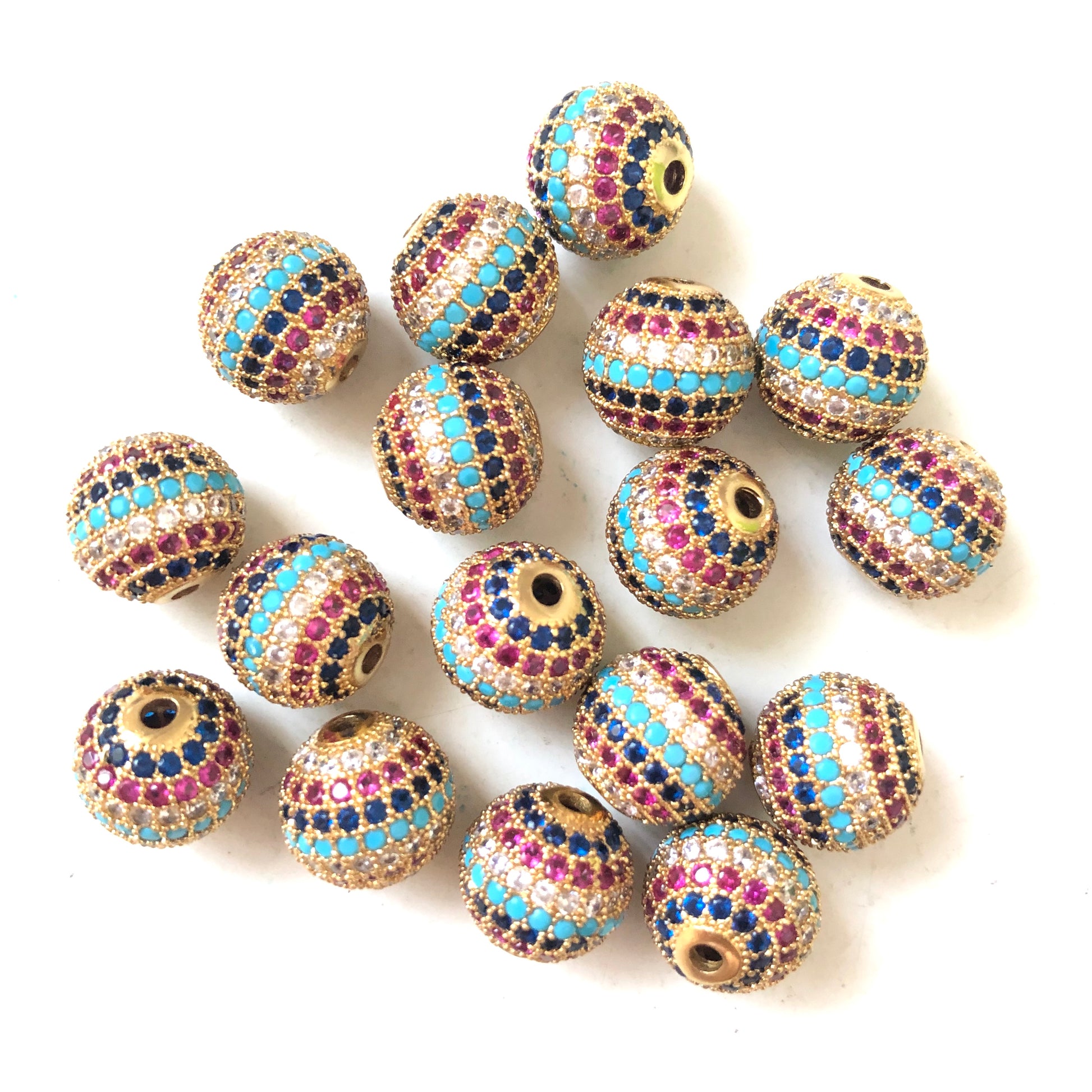 10pcs/lot 12mm Multicolor CZ Paved Ball Spacers Gold CZ Paved Spacers 12mm Beads Ball Beads Colorful Zirconia Charms Beads Beyond