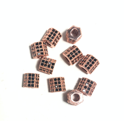 20pcs/lot 8*7mm Black CZ Paved Hexagon Rondelle Spacers Rose Gold CZ Paved Spacers Rondelle Beads Charms Beads Beyond