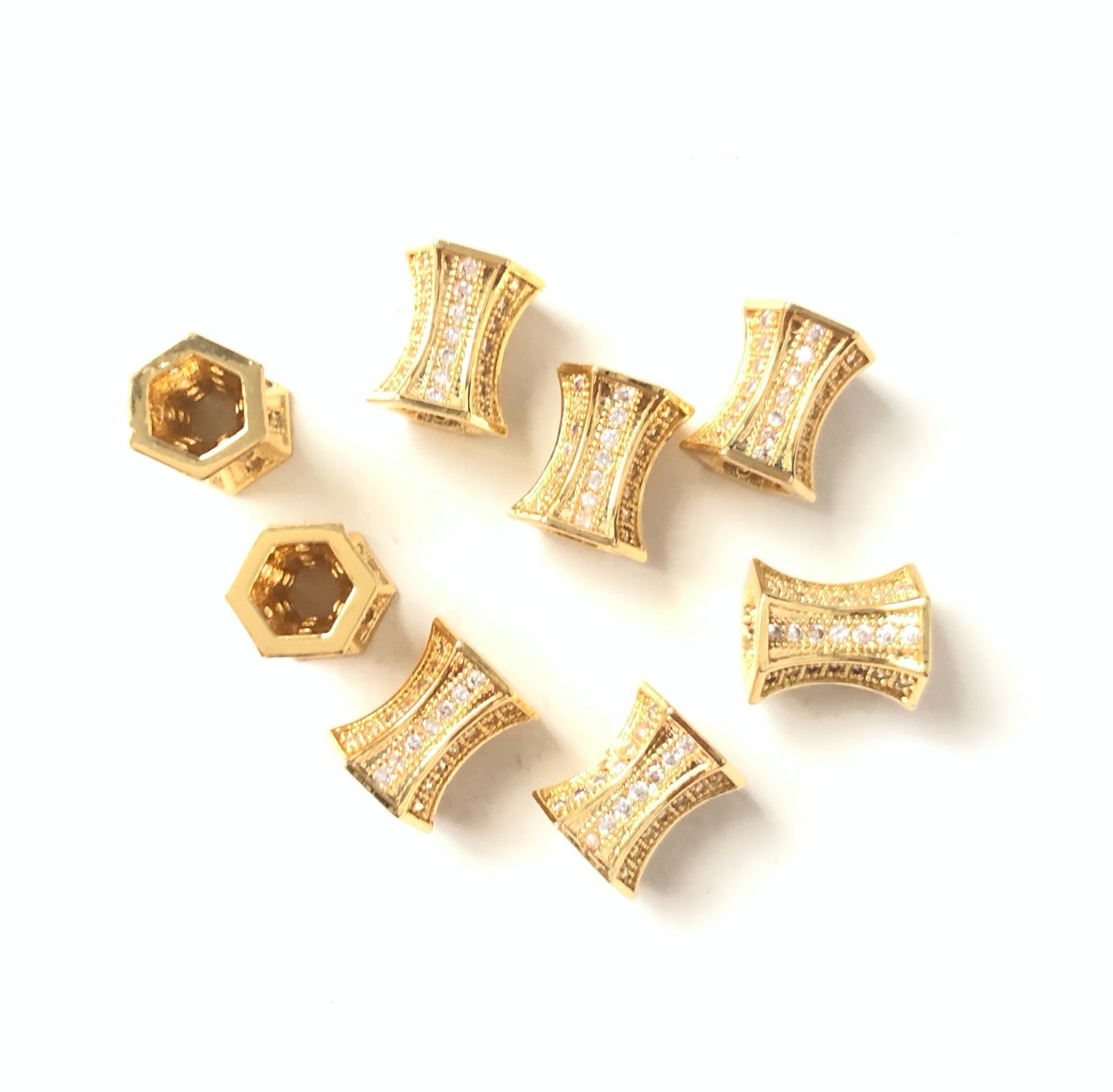 20pcs/lot 9.7*8.7mm CZ Paved Hourglass Spacers Gold CZ Paved Spacers Hourglass Beads Charms Beads Beyond