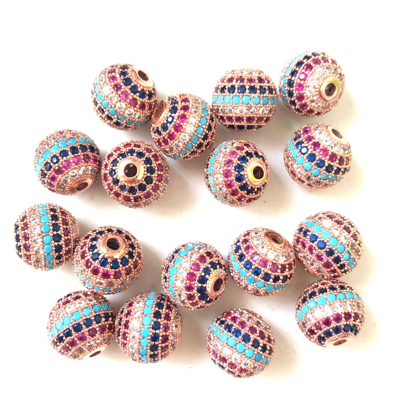 10pcs/lot 12mm Multicolor CZ Paved Ball Spacers Rose Gold CZ Paved Spacers 12mm Beads Ball Beads Colorful Zirconia Charms Beads Beyond