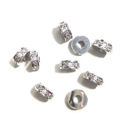 50pcs/lot 7*3mm Clear CZ Paved Wheel Spacers Silver Wholesale Charms Beads Beyond