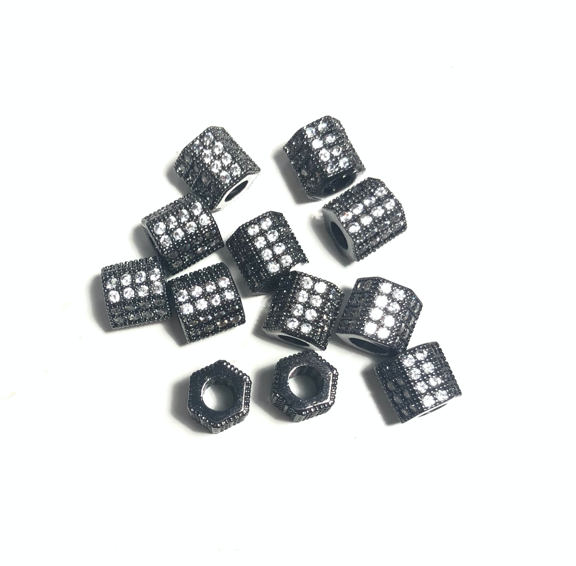 20pcs/lot 8*7mm Clear CZ Paved Hexagon Rondelle Spacers Black CZ Paved Spacers Rondelle Beads Charms Beads Beyond