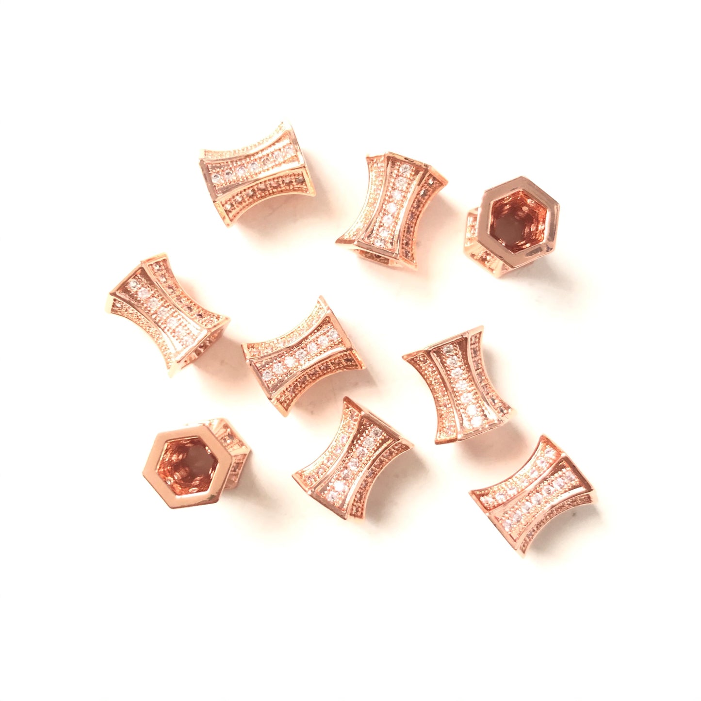 20pcs/lot 9.7*8.7mm CZ Paved Hourglass Spacers Rose Gold CZ Paved Spacers Hourglass Beads Charms Beads Beyond